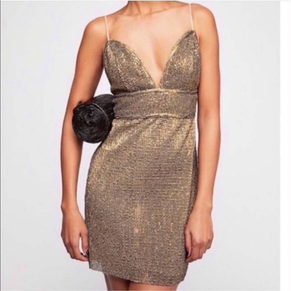 SAYLOR Gold Metallic Mini Dress